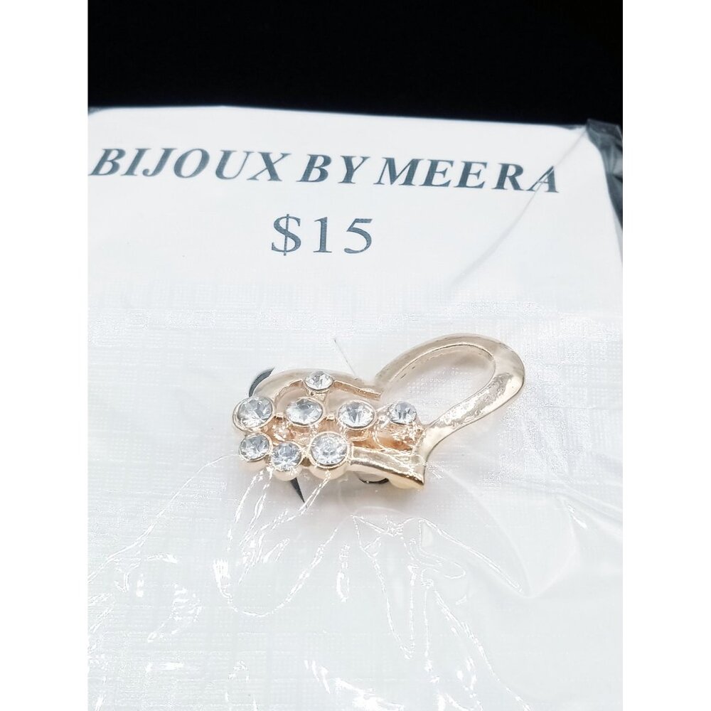 Gold-Tone Heart-Shaped Brooch With Rhinestone Accents By Bijoux By Meera